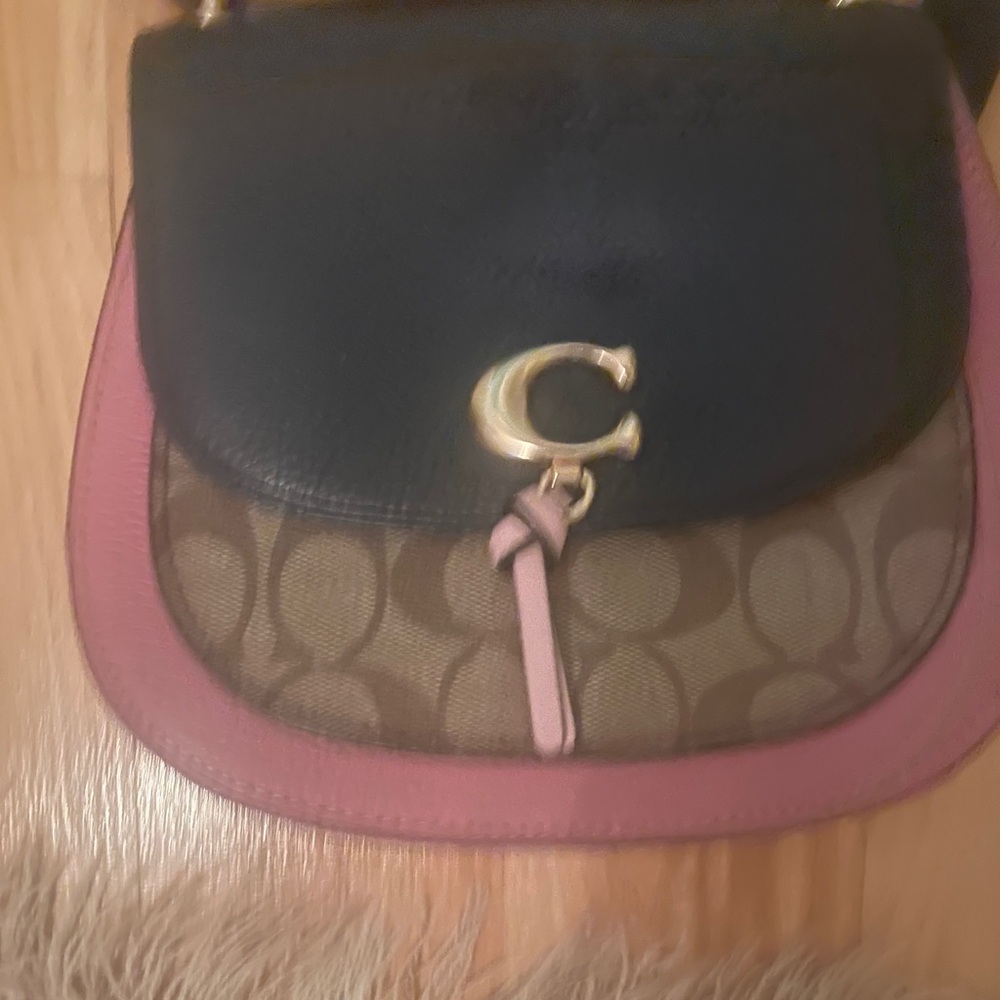 Coach Black and Brown Crossbody Bag with Pink Trim